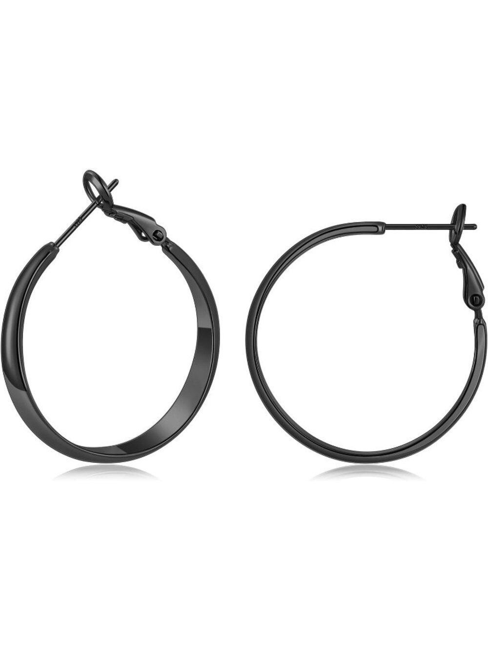 Women's Black Plated 30mm Wide 925 Post Thick Round Hoop Earrings
